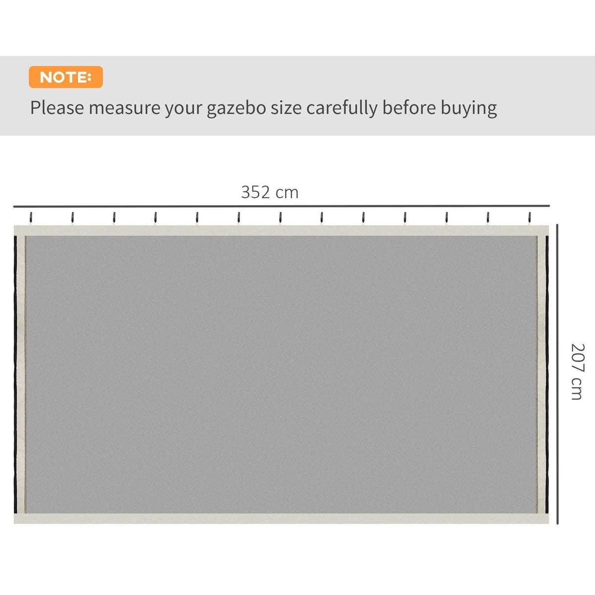 Mesh netting dimensions diagram with 352 cm and 207 cm markings