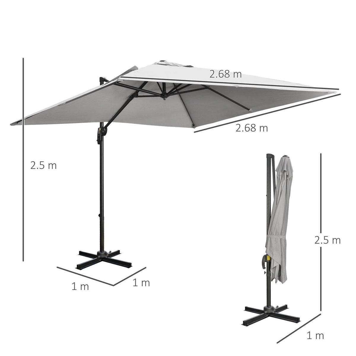 Outsunny cantilever parasol with off-center pole, square base, and light gray canopy