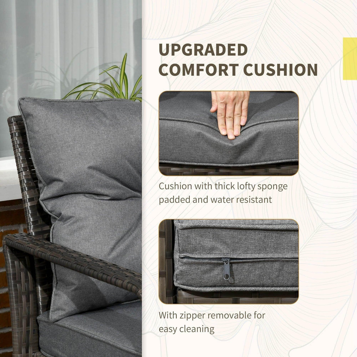 Grey patio seat cushion with zipper closure and thick foam padding
