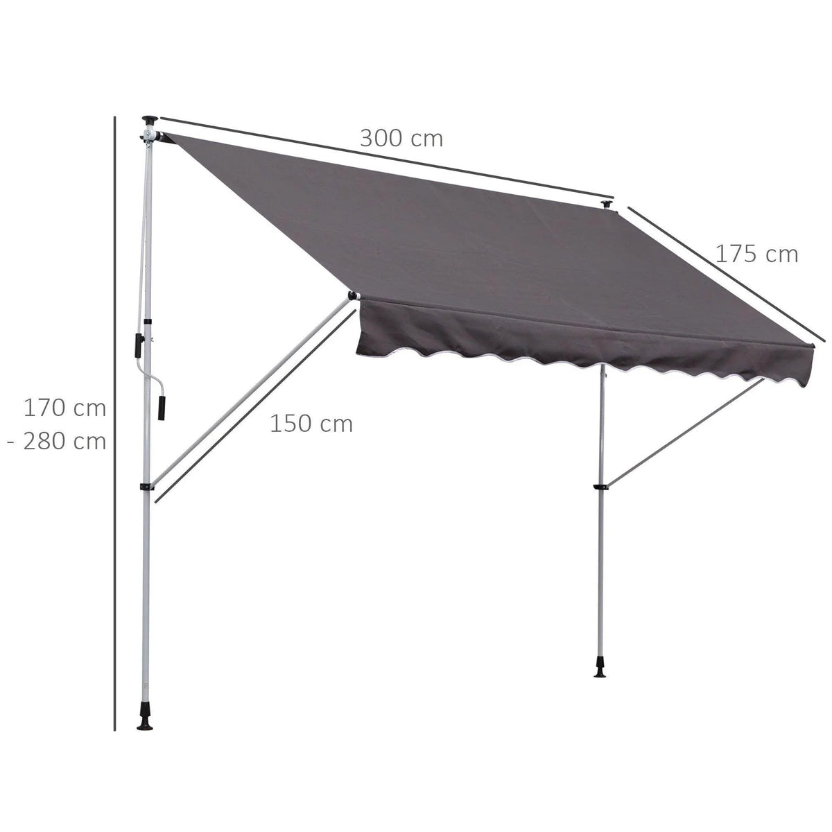 Adjustable triangular grey shade canopy with telescoping support poles