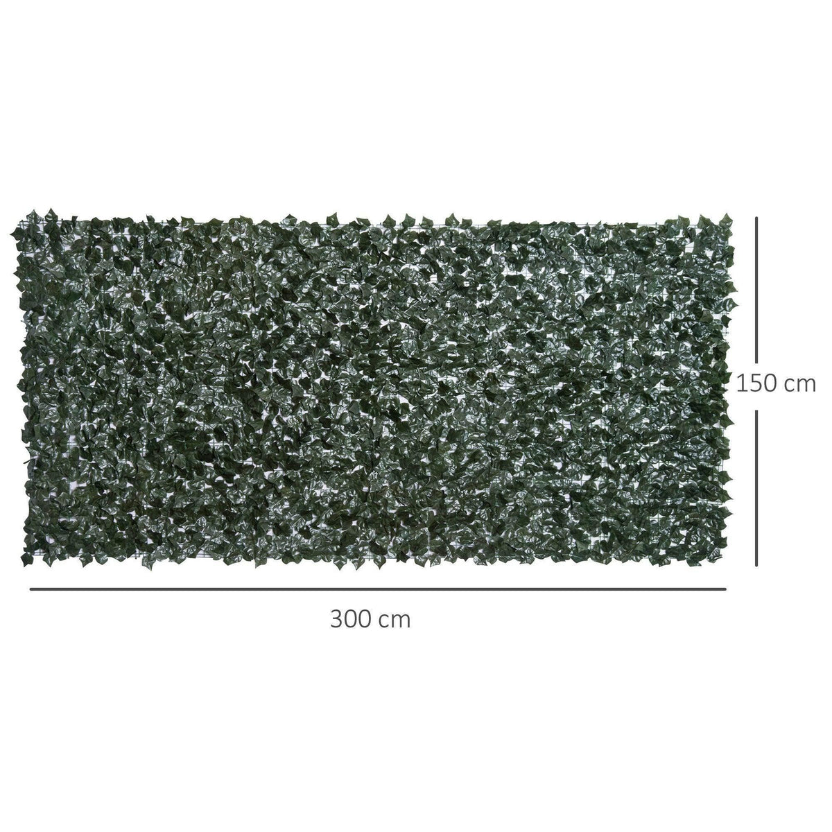 Dark green artificial leaf screen panel, 300 x 150 cm rectangle