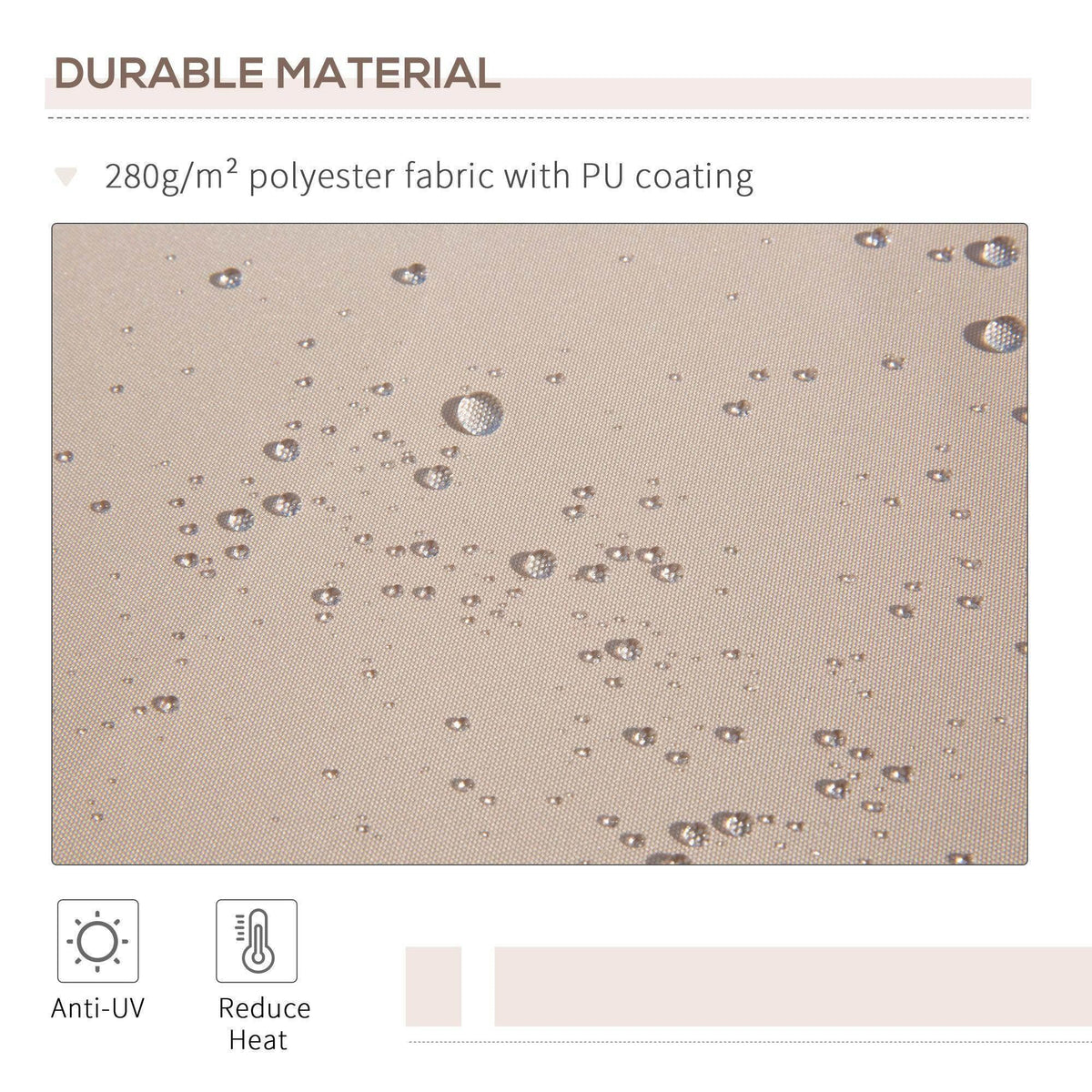 Beige awning fabric panel with water beading texture and PU-coated surface
