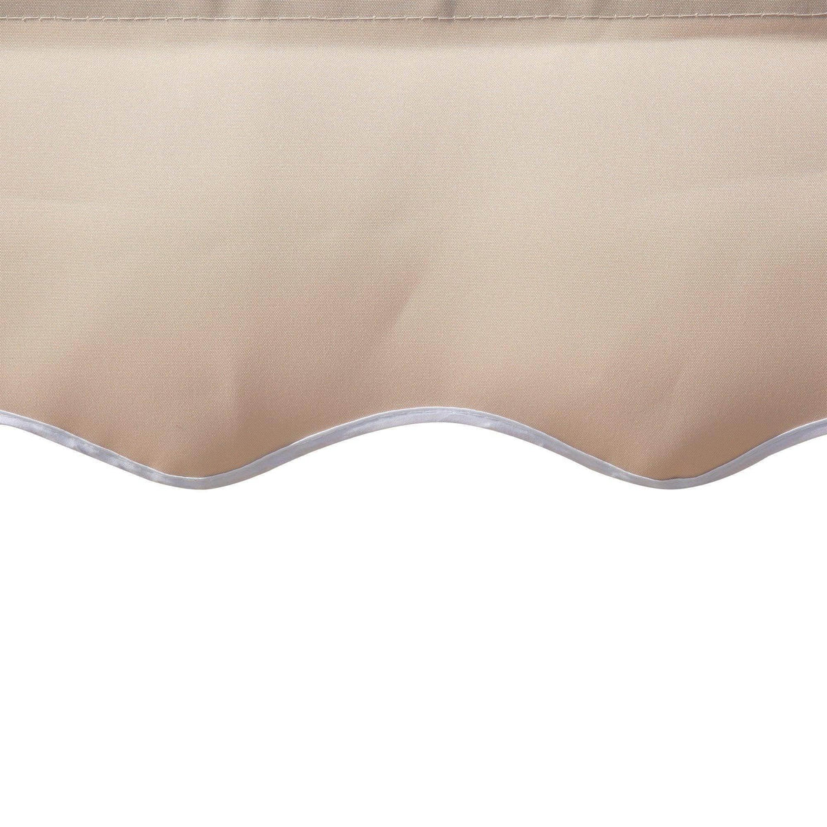 Beige awning canopy underside with scalloped valance trim