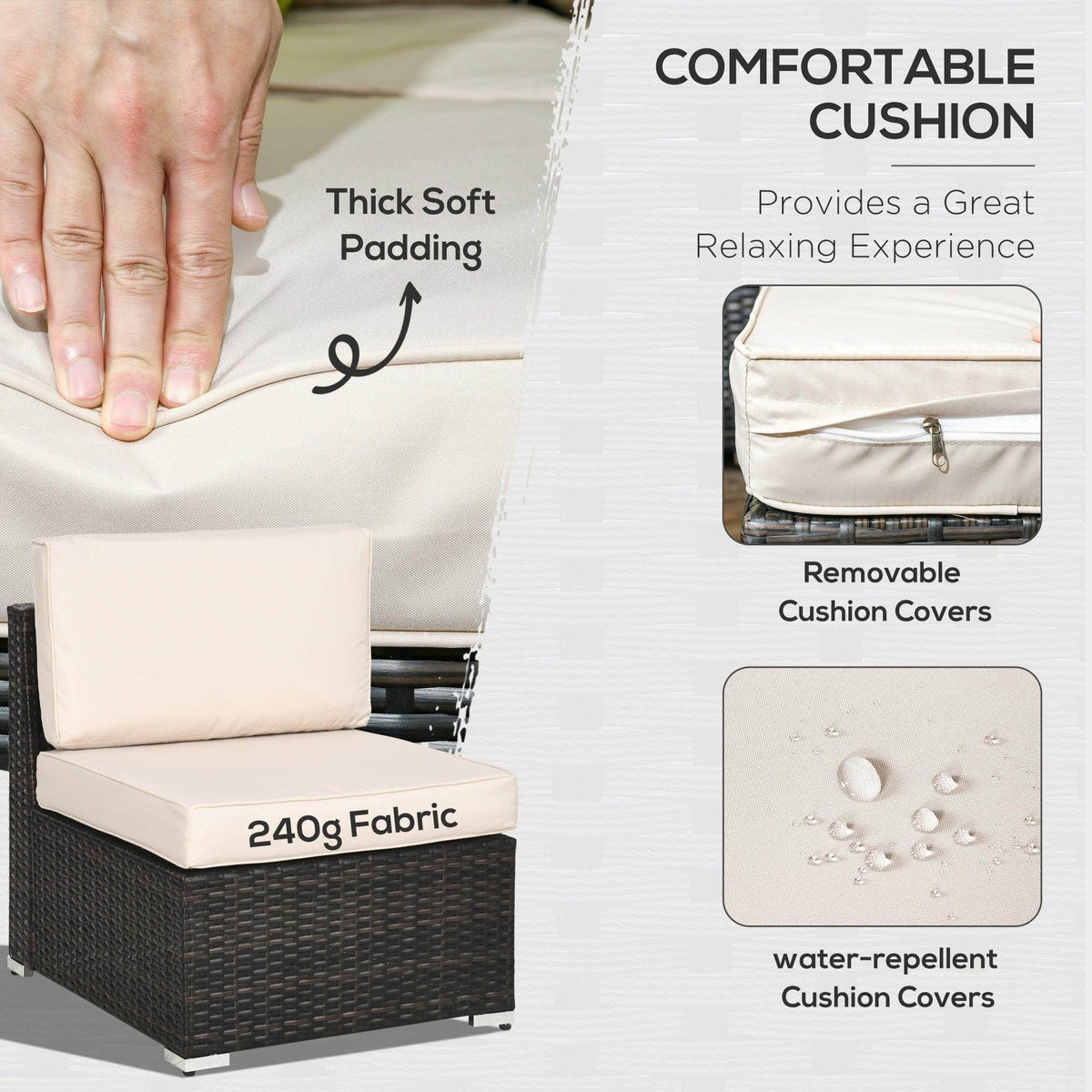 Cream cushion with removable zip cover detail for outdoor seating