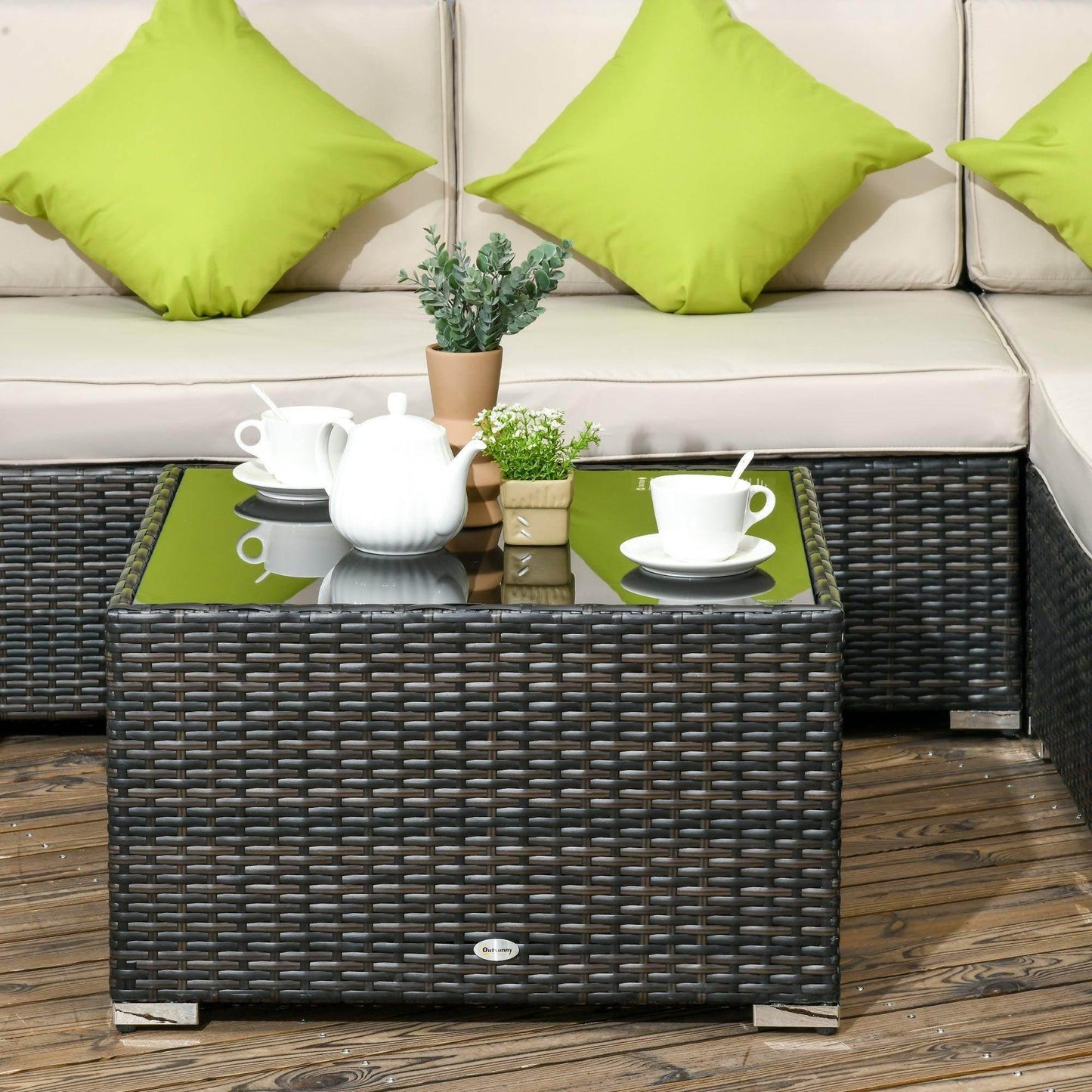 Outsunny Brown Wicker Sofa Set: 7-Seater Outdoor Furniture - ALL4U RETAILER LTD