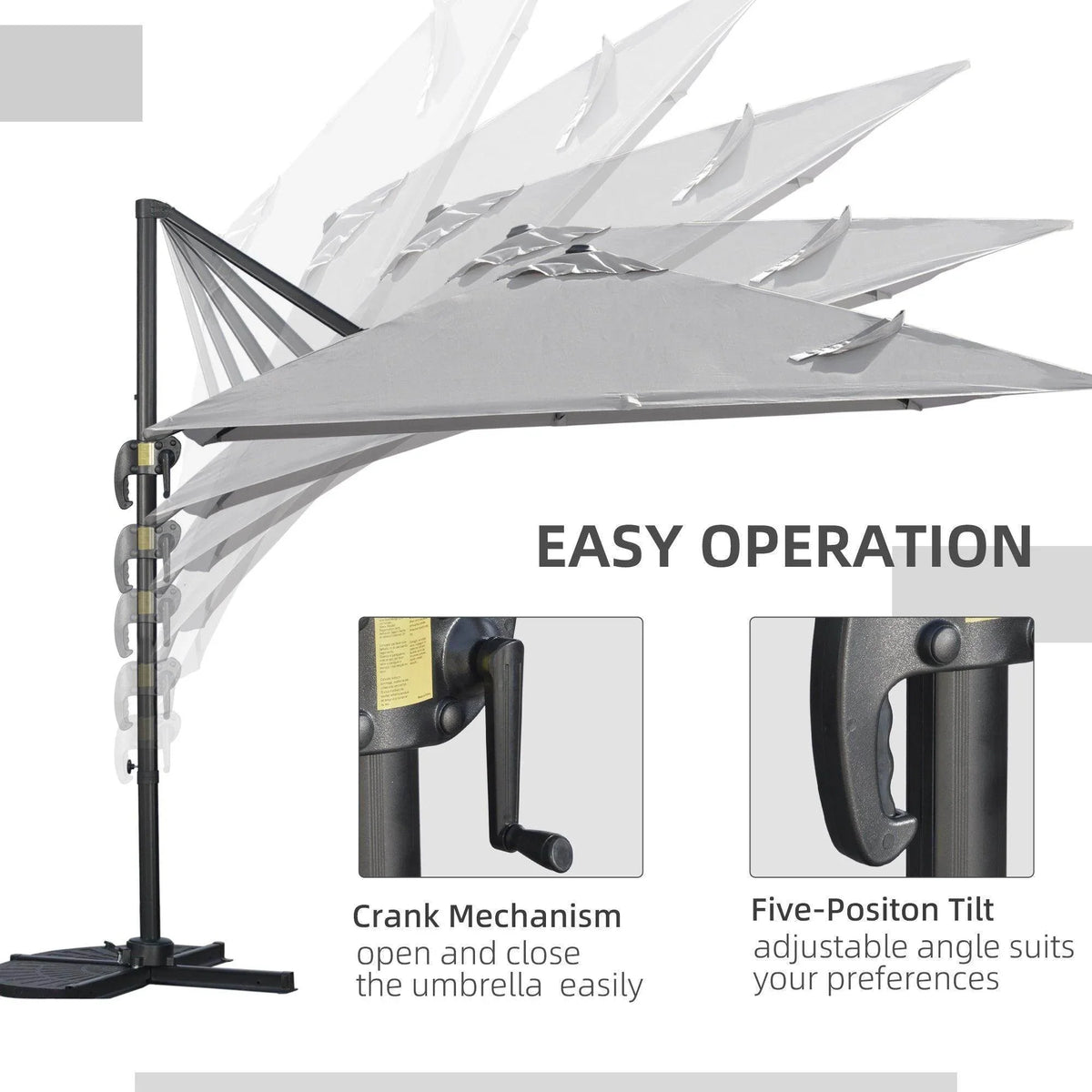 Outsunny cantilever parasol crank and tilt bracket on black pole; light gray canopy
