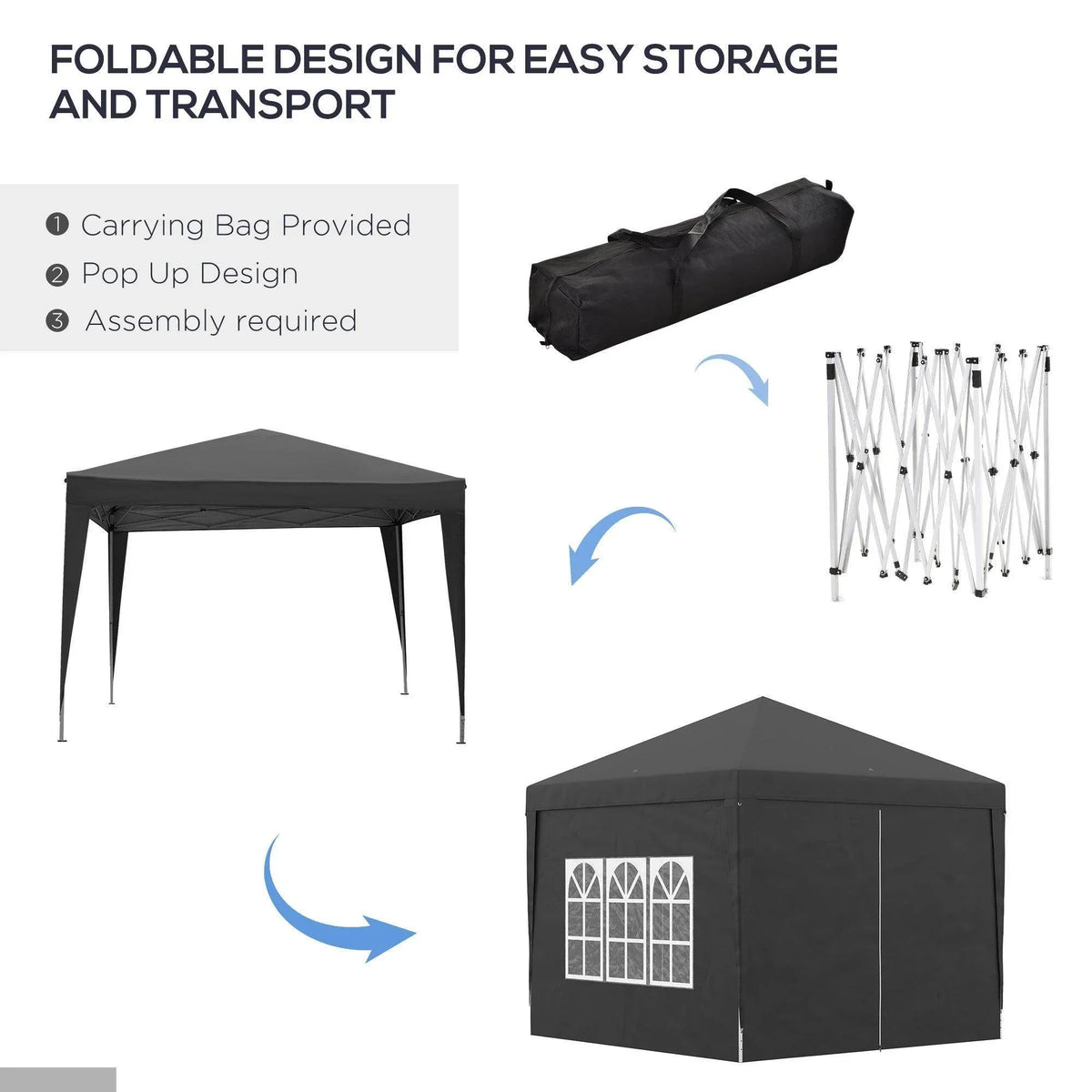 Black folding pop-up gazebo with carry bag for easy storage and transport