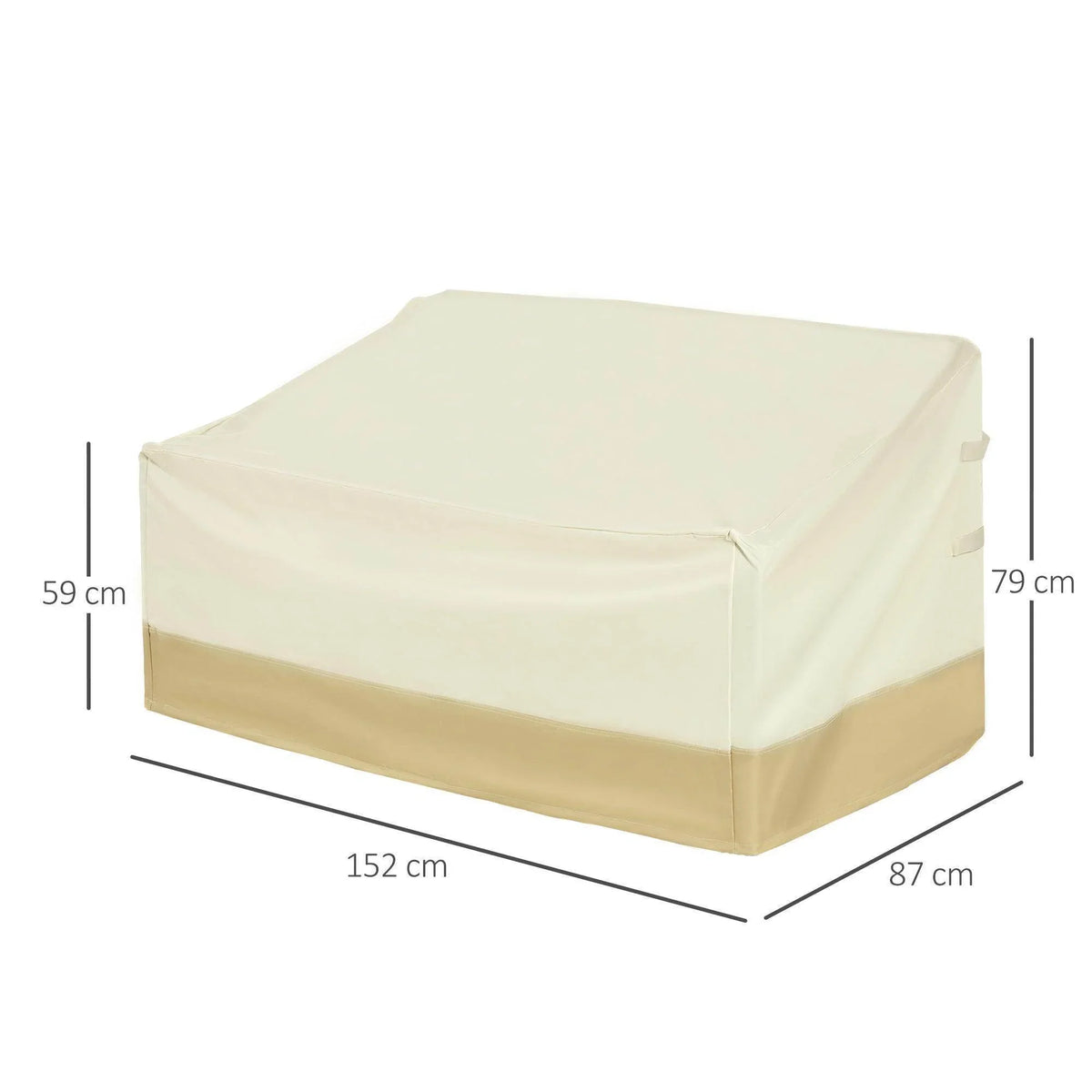 Beige rectangular garden furniture cover with corner panels and protective drape