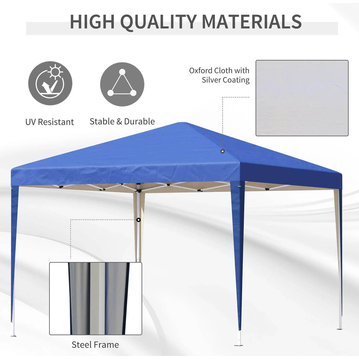 Blue pop-up gazebo with steel frame and oxford cloth canopy with silver coating