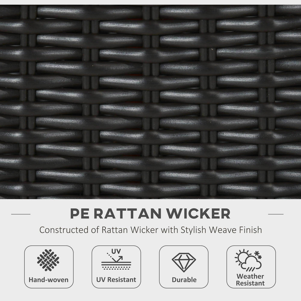 Dark gray PE rattan wicker weave close-up for gas fire pit table base