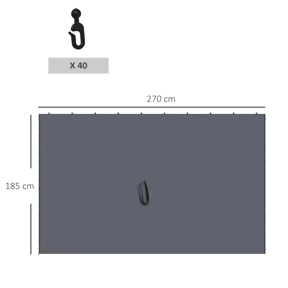 Dark grey sidewall curtain panel with 270 cm width and 185 cm height