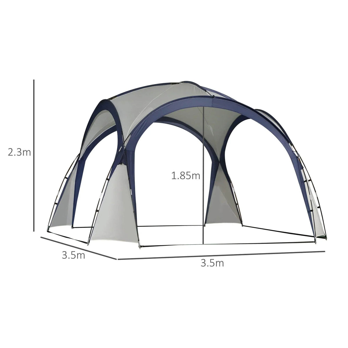 Cream and blue 3.5m gazebo shelter tent, arched roof, front zip door