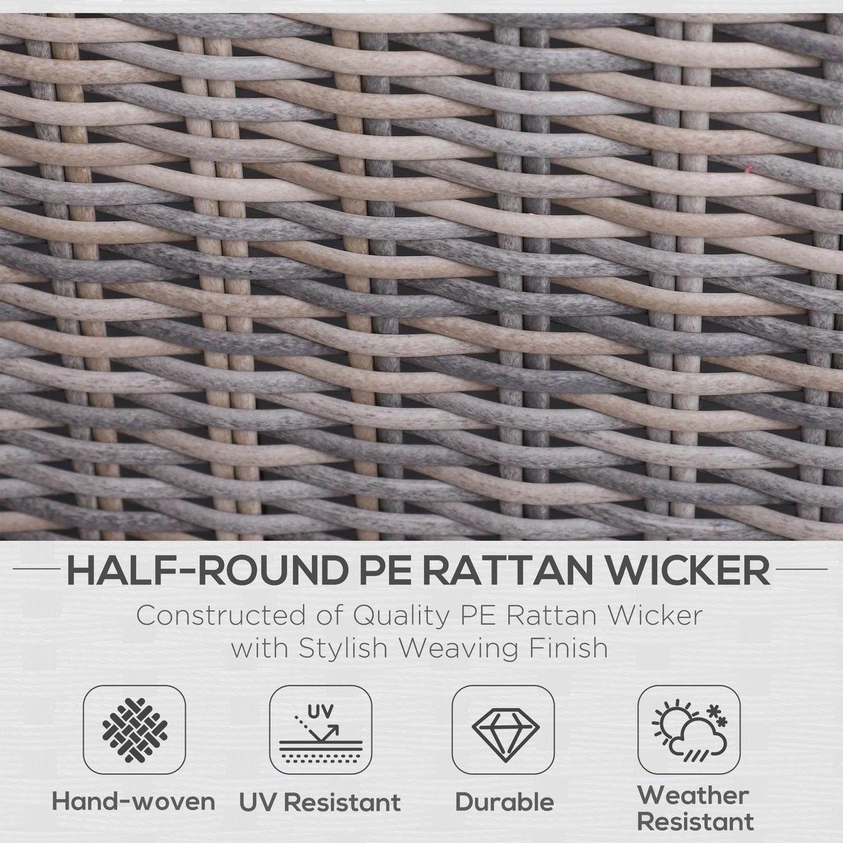 Close-up of grey PE rattan wicker weave for outdoor furniture