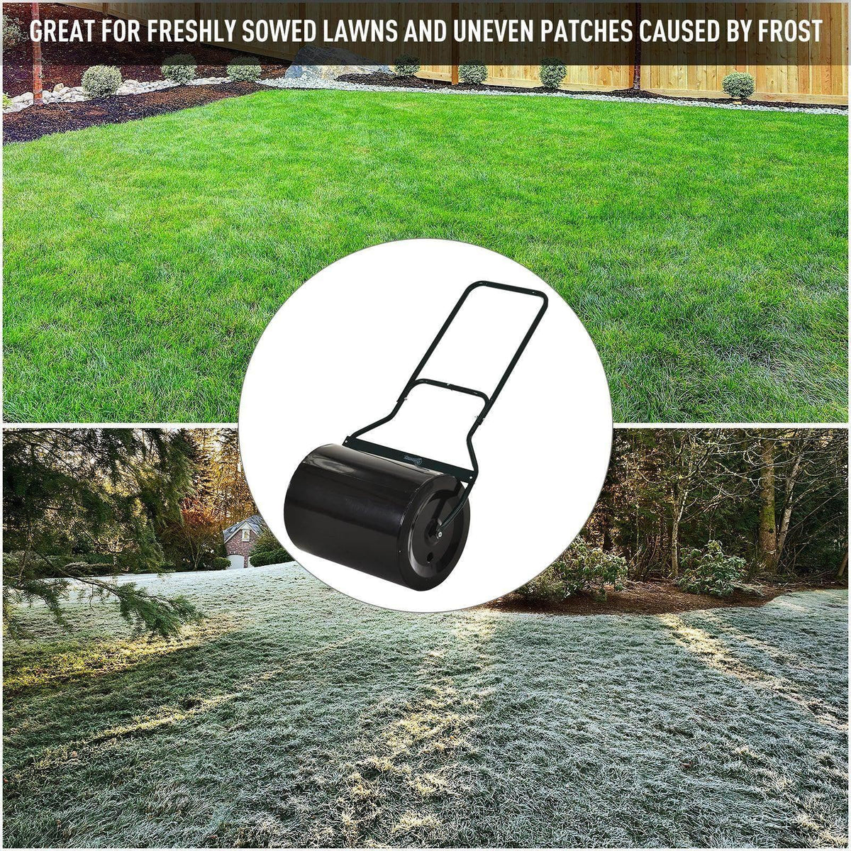 Lawn roller for flattening freshly sown lawns and uneven patches on outdoor turf