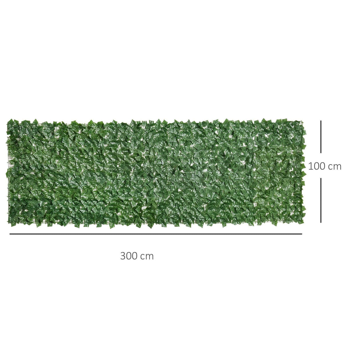 Dark green leaf hedge privacy fence panel, 300 x 100 cm rectangular