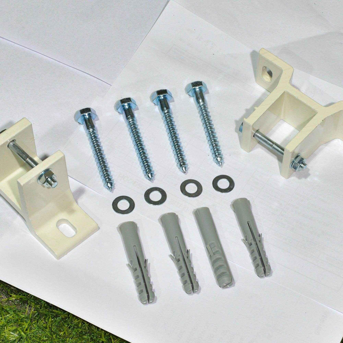 Wall mounting hardware kit with screws, anchors, and brackets for home furniture installation