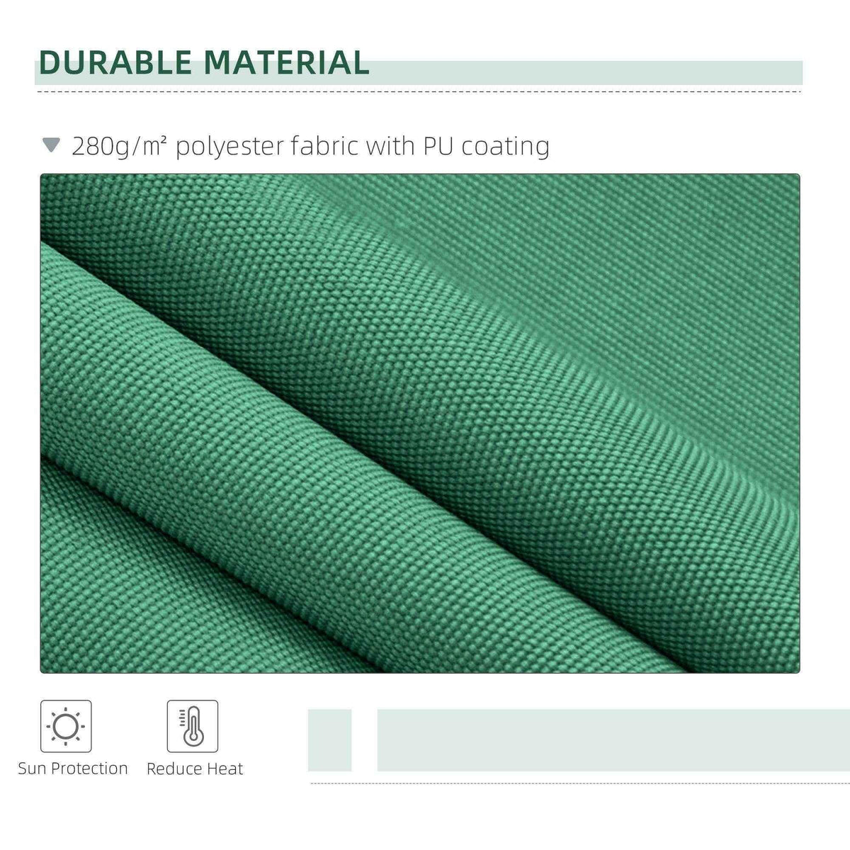 Durable green polyester fabric with PU coating, sun protection, heat reduction for home & garden use