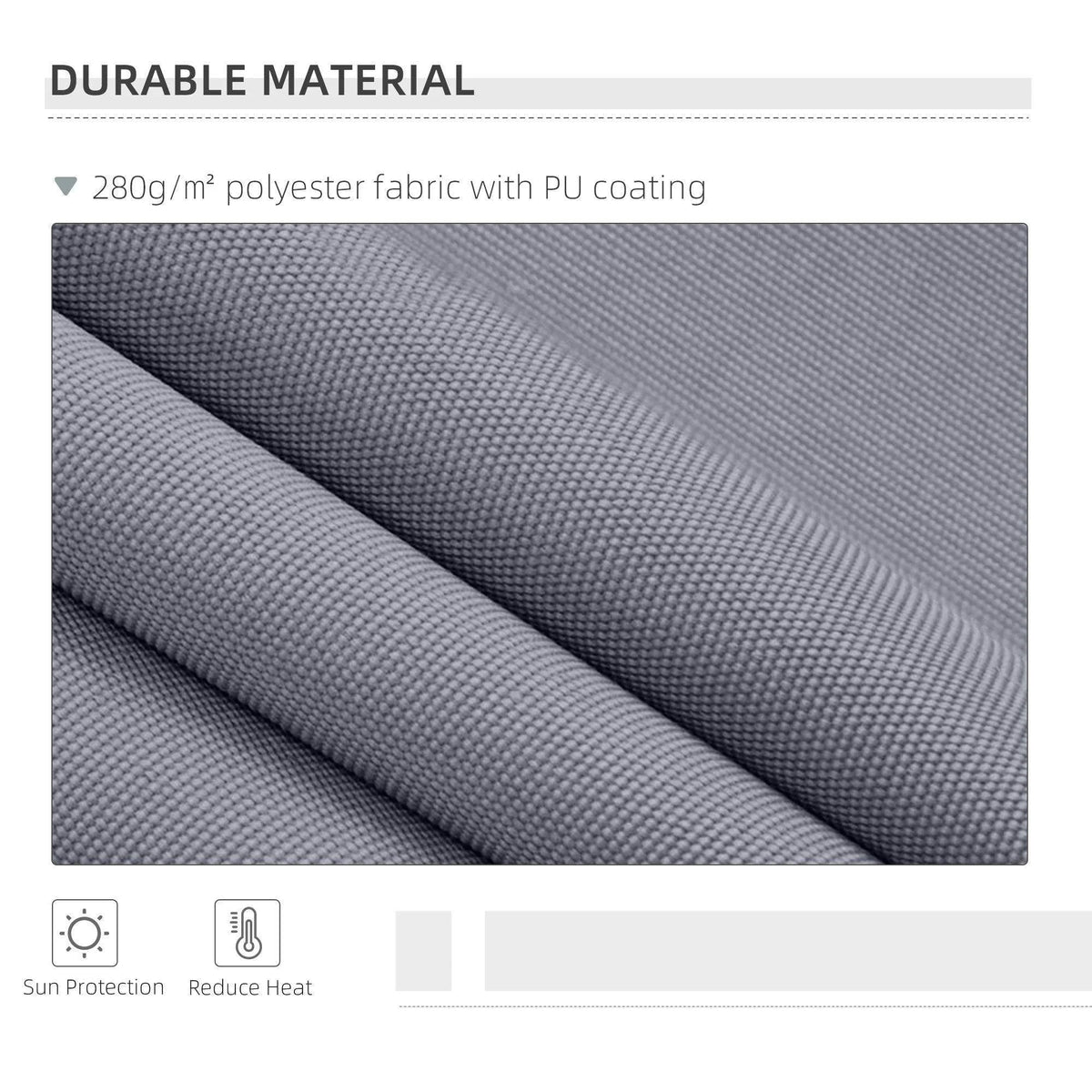 Durable 280g/m² polyester fabric with PU coating, sun protection, heat reducing for home & garden use