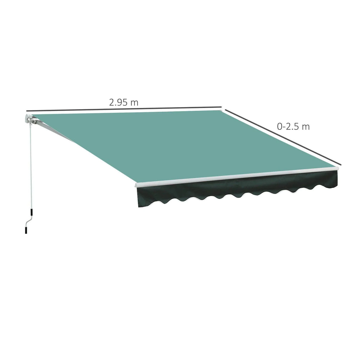 Green retractable patio awning with 2.95m width, adjustable 0-2.5m projection for garden shade