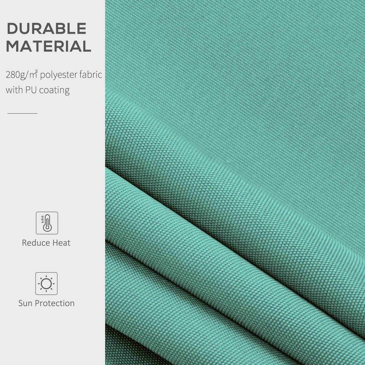 Teal durable polyester fabric with PU coating, heat reducing & sun protection for outdoor home use