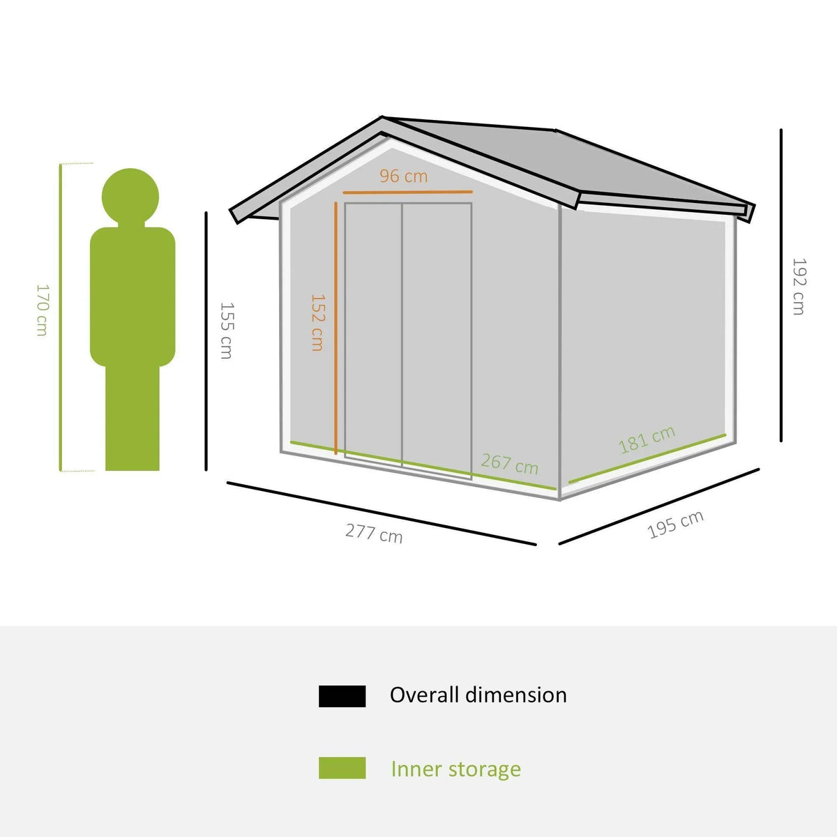 Metal storage shed size diagram showing 9x6 ft footprint and height