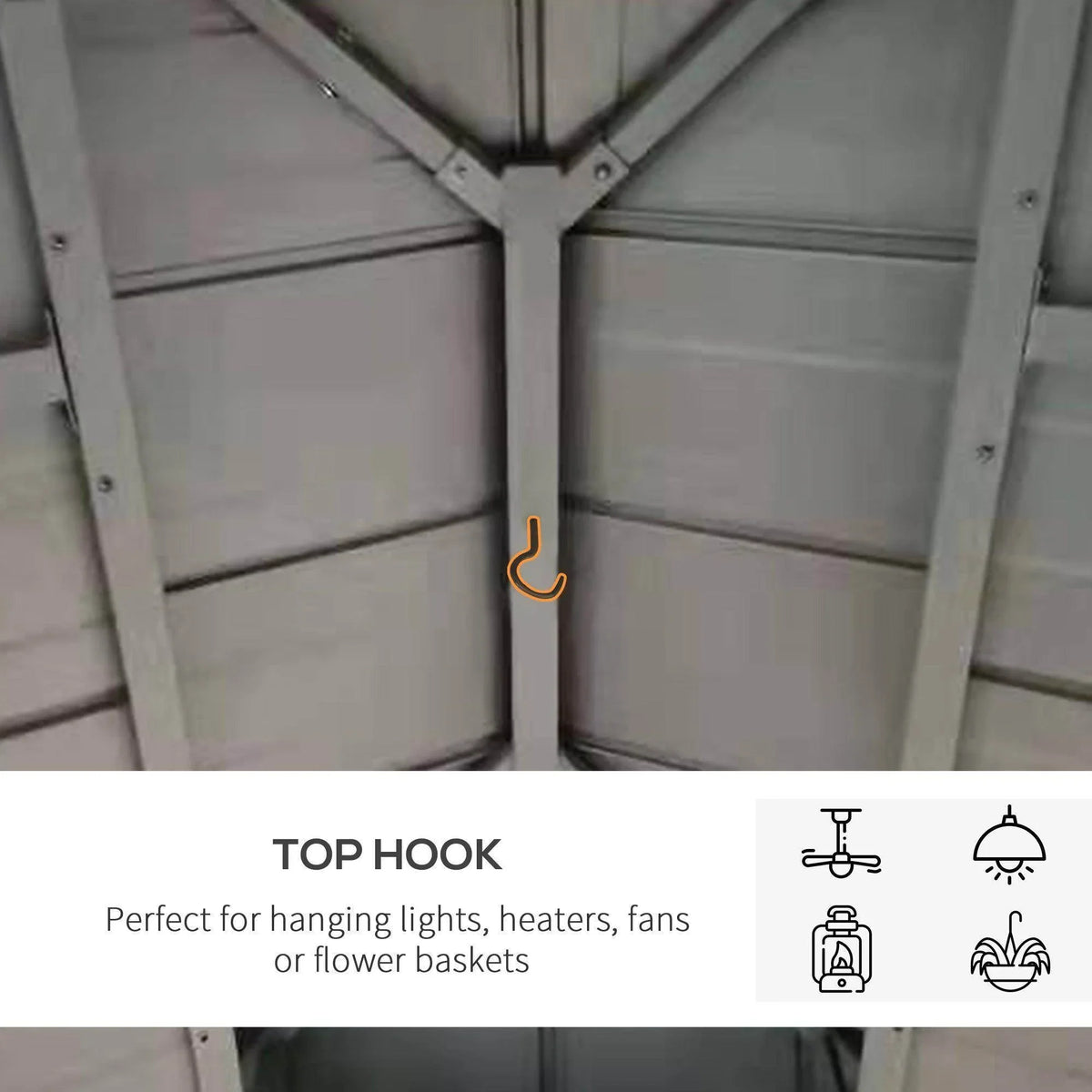 Gazebo canopy interior top hook for hanging lights, heaters, fans, or flower baskets