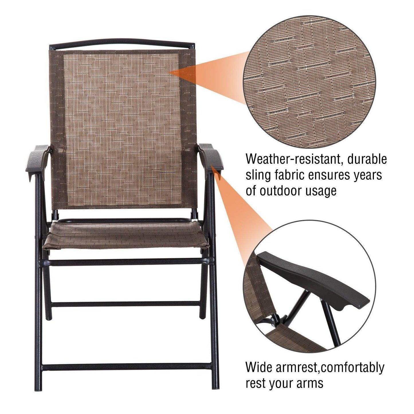 Brown woven patio chair with padded armrests and adjustable backrest