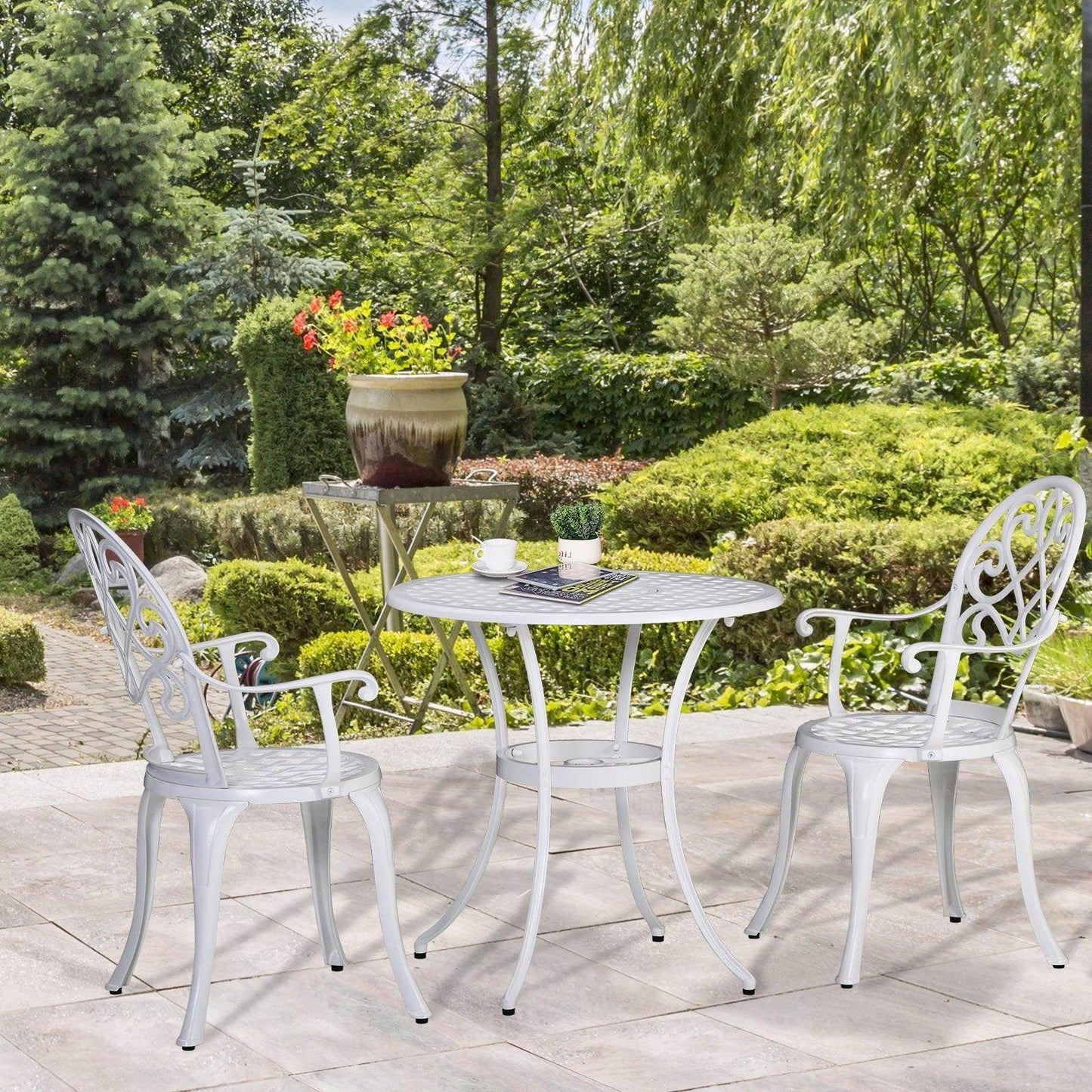 Outsunny Outdoor Bistro Set - Round Table & 2 Chairs - ALL4U RETAILER LTD