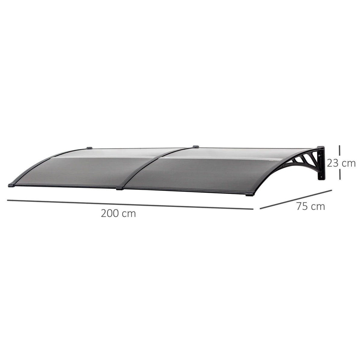 Outsunny outdoor door canopy, dark gray/black, curved roof, 200 x 75 cm