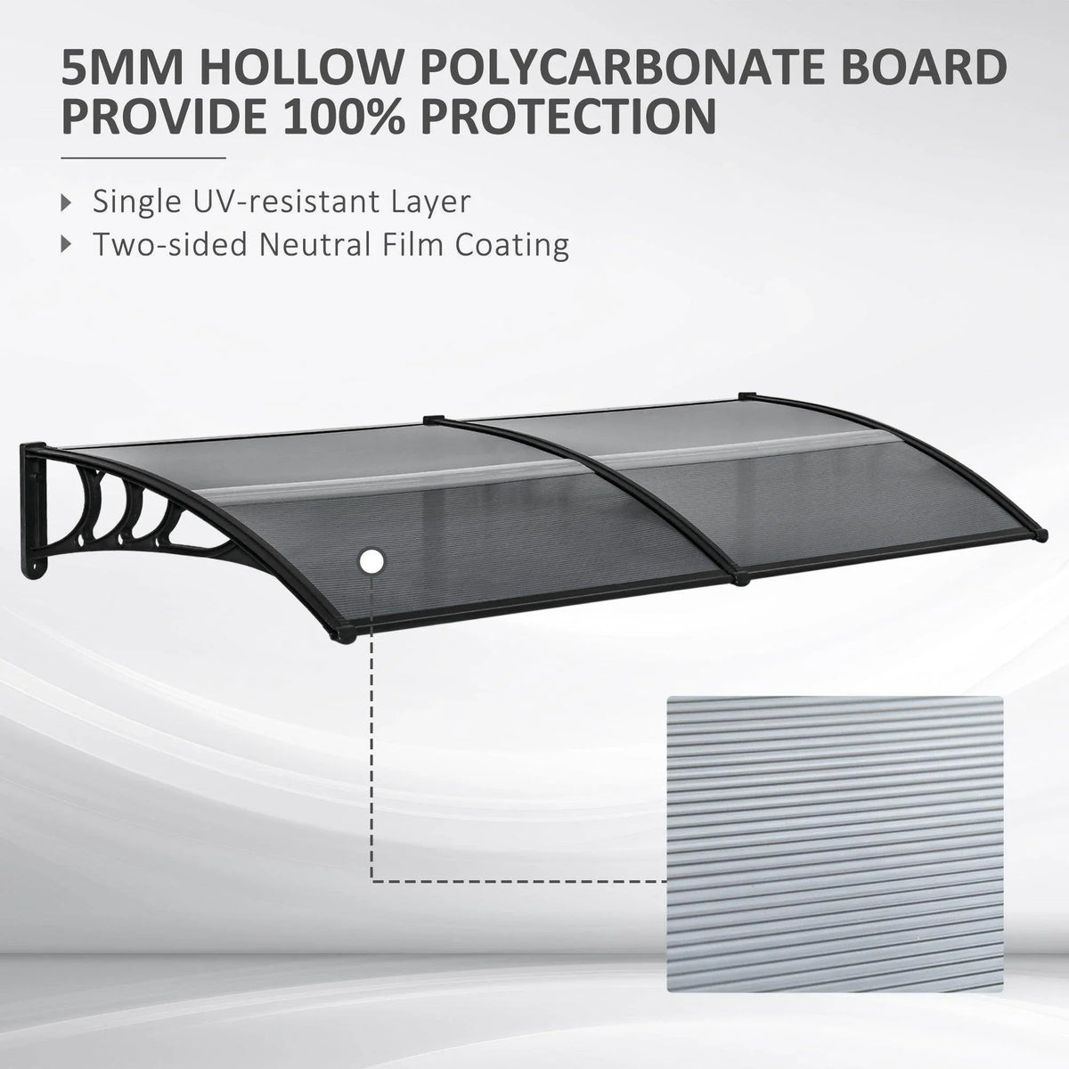 Outsunny outdoor door canopy with ribbed polycarbonate roof and black wall brackets