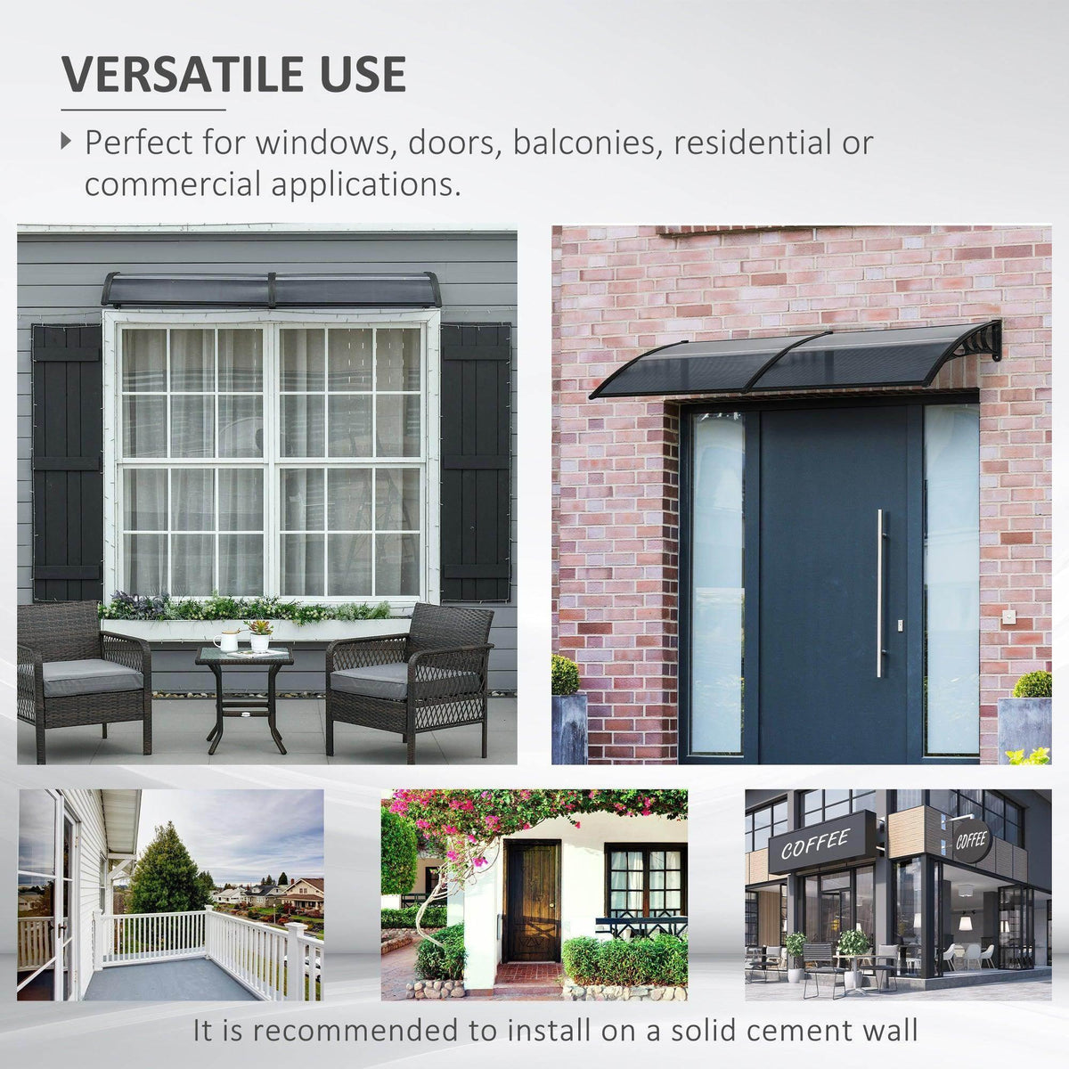 Outsunny outdoor door canopy shown for door and window overhangs with black frame