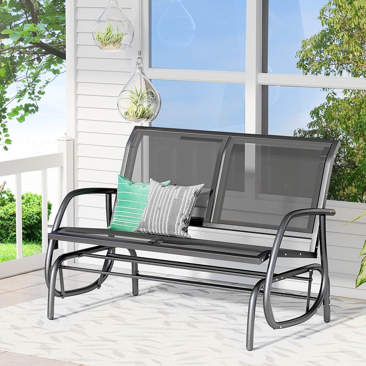 Outsunny Outdoor Glider Bench Loveseat, Black - ALL4U RETAILER LTD