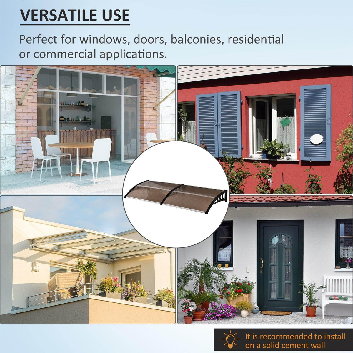 Brown translucent patio awning canopy section with black support frame