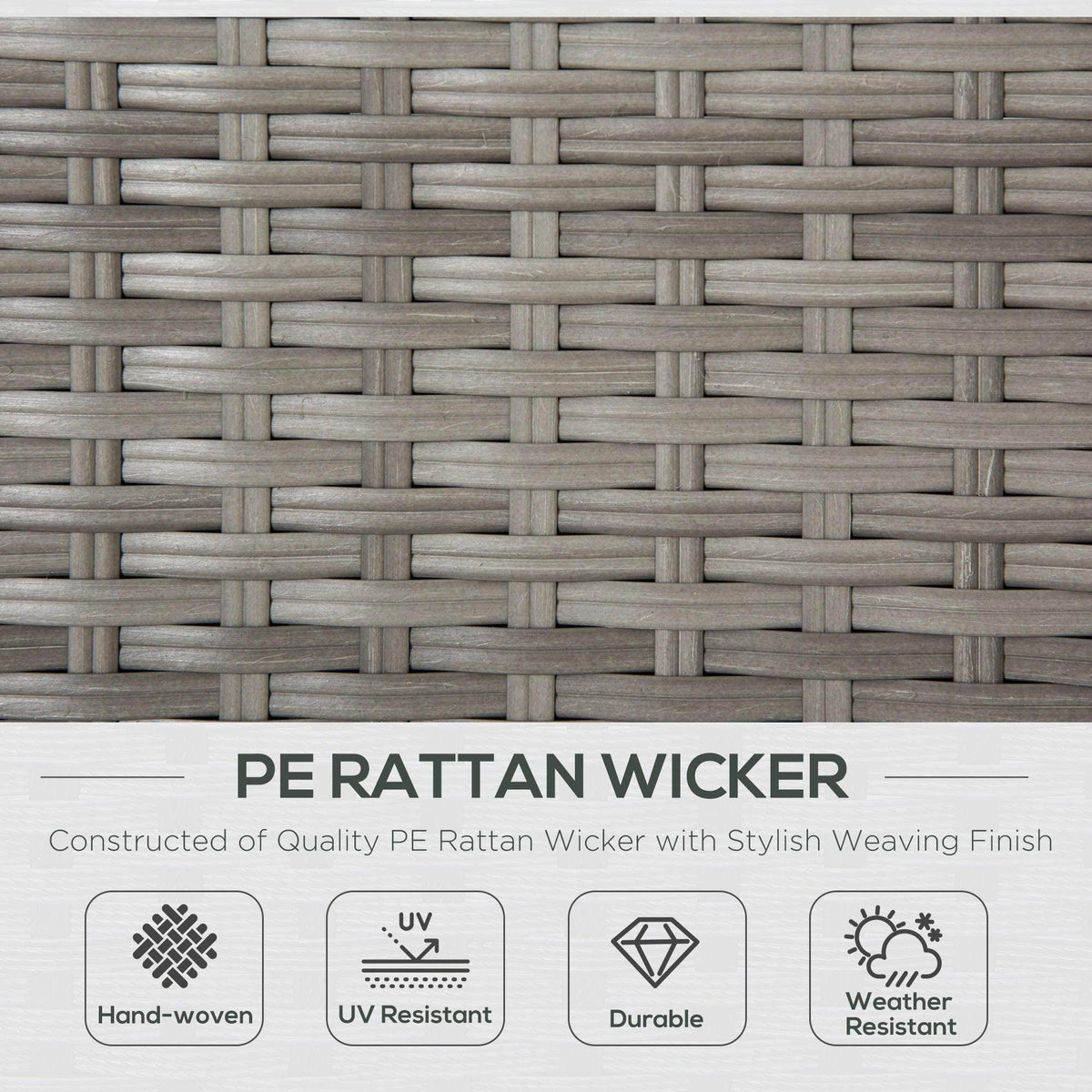 Gray PE rattan wicker weave close-up panel texture for outdoor seating