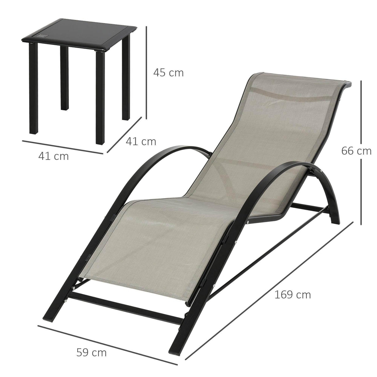 Grey mesh lounge recliner chair with black curved base frame