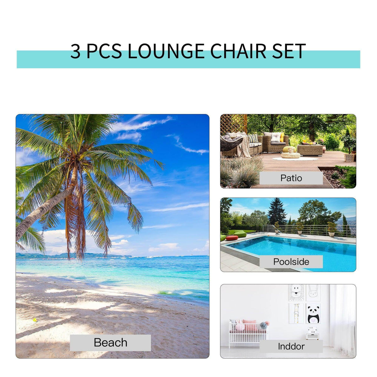 Three-piece grey lounge chair set with black frames shown as outdoor seating