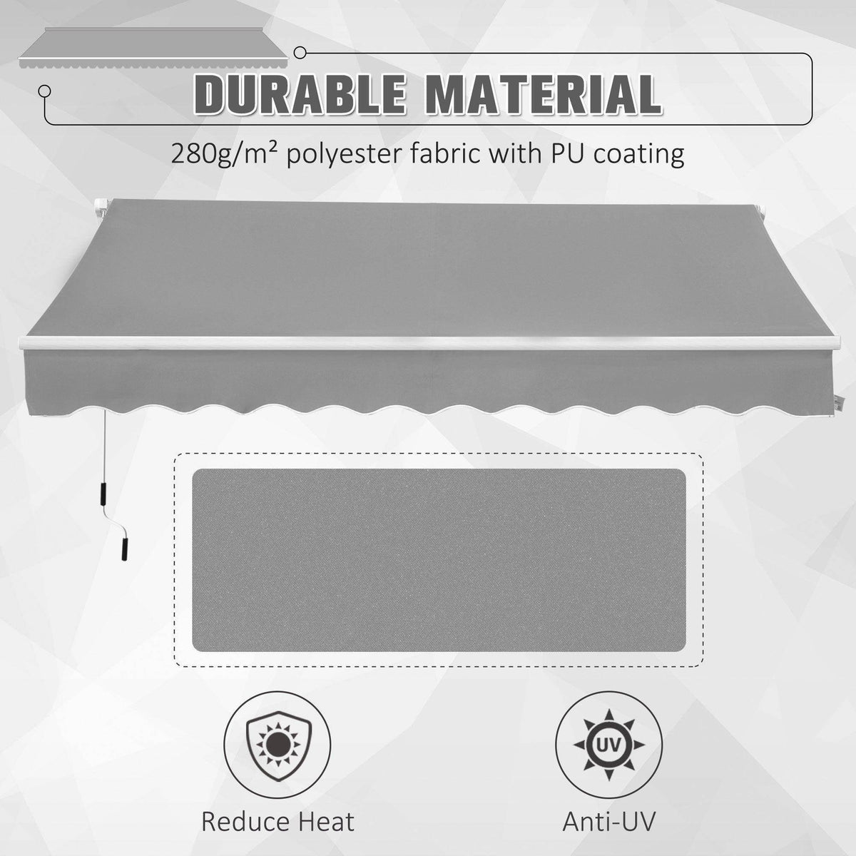 Light grey window awning canopy with scalloped valance and top support frame