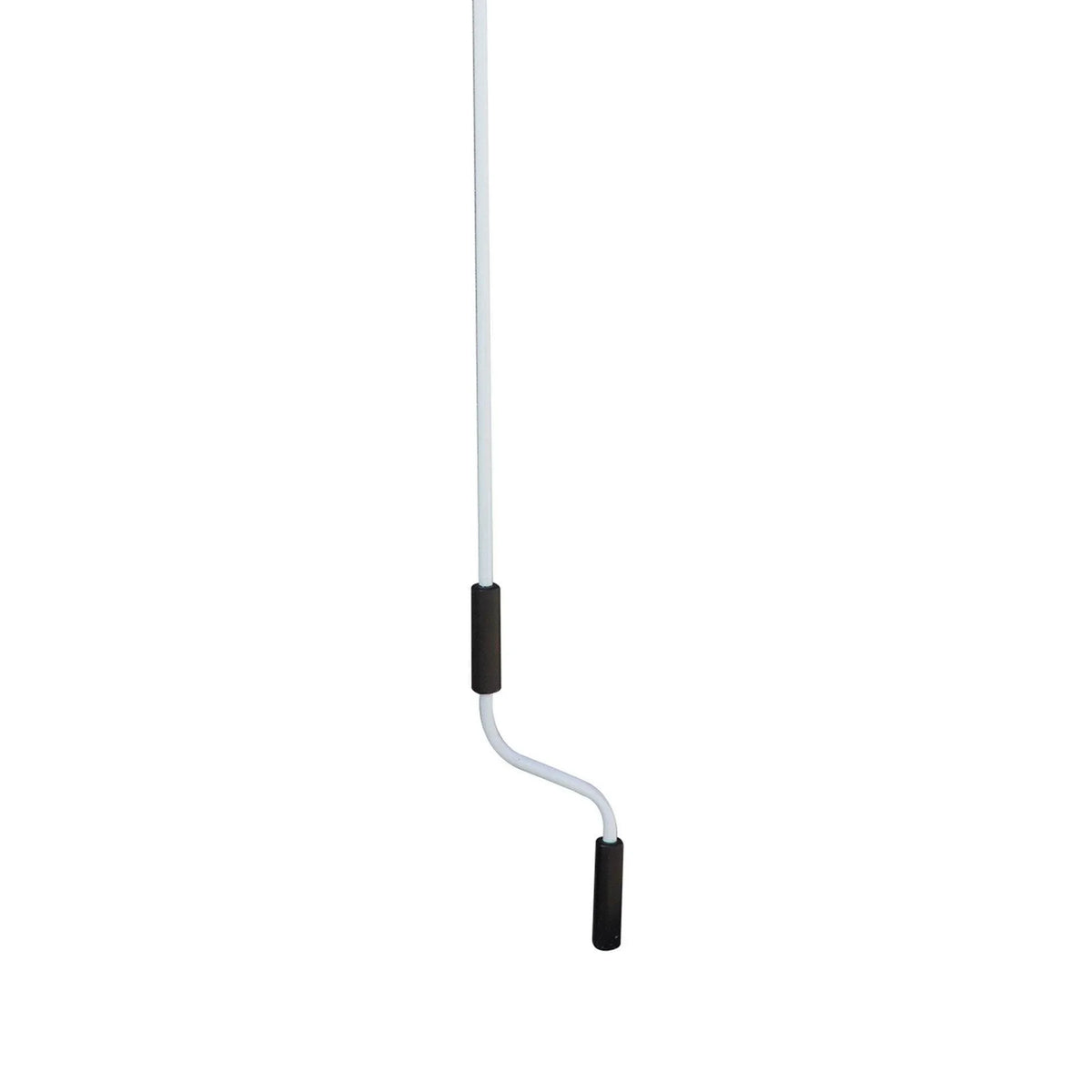White hand crank pole with black handle for operating a retractable awning