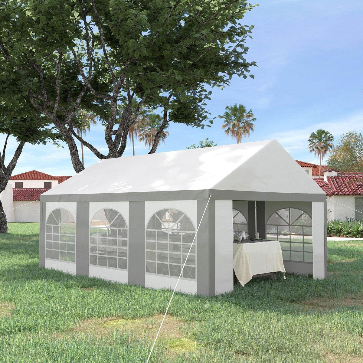 White party marquee gazebo with roof and clear window side panels