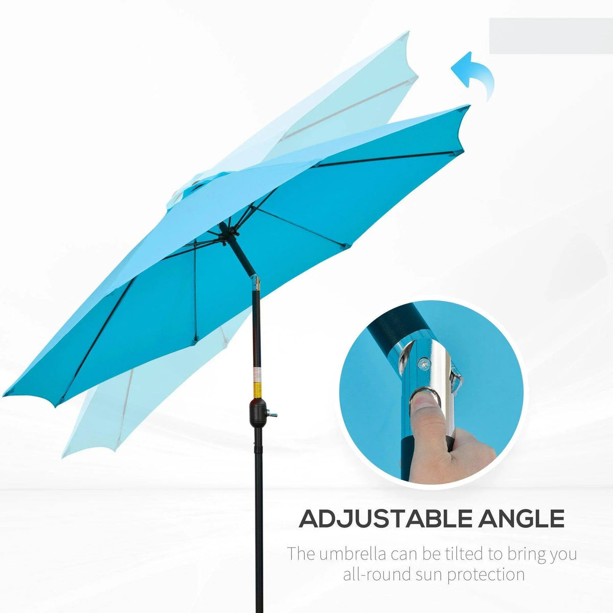 Blue adjustable tilt patio umbrella with crank handle and angle control