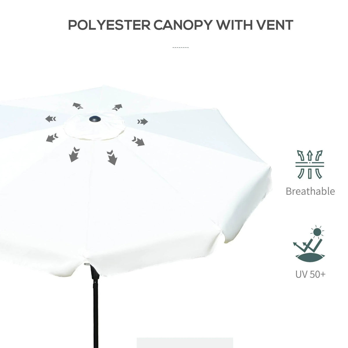 Cream white vented canopy patio umbrella with breathable fabric and black pole