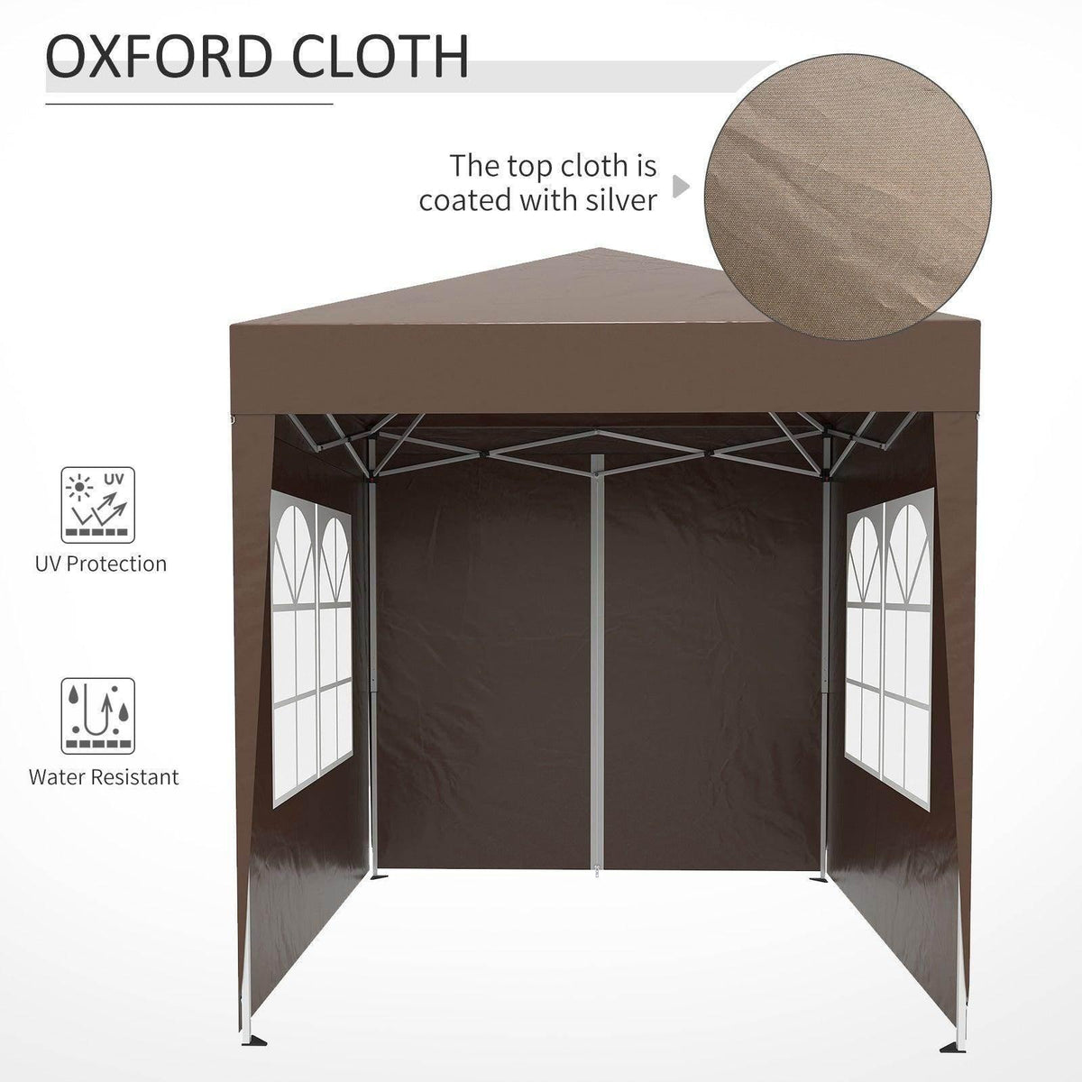 Coffee-brown pop-up gazebo canopy with side panels, UV-protected Oxford cloth cover