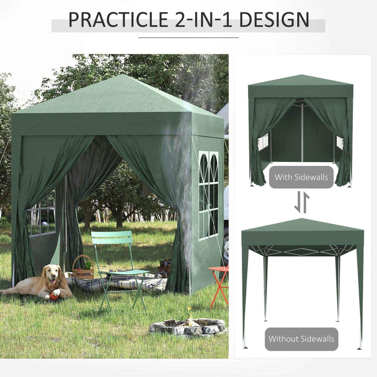 Green 2-in-1 pop-up gazebo with removable sidewalls, perfect for garden shade or outdoor events