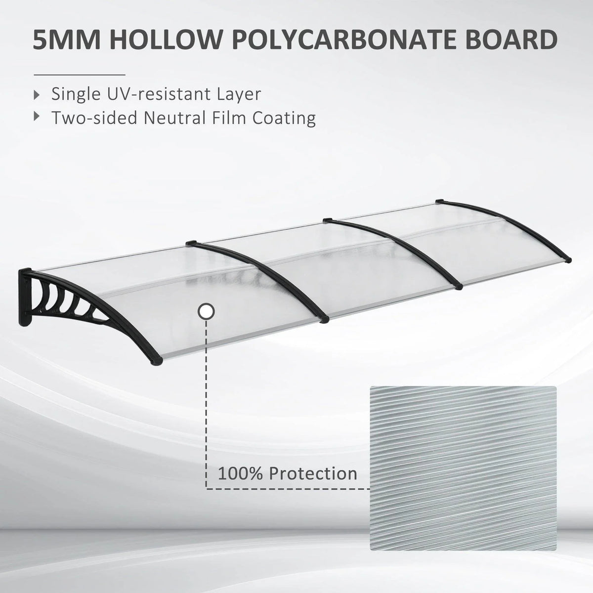 5mm hollow polycarbonate awning panel with UV-resistant layer and protective coating