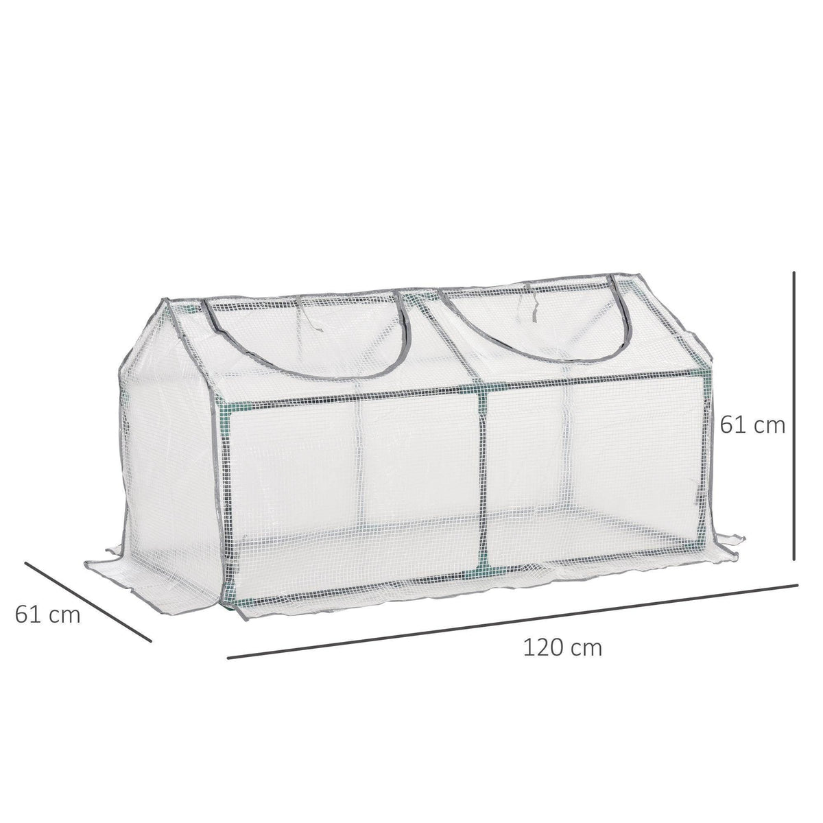 Portable greenhouse cover with zippered end panels, 120 x 60 cm size