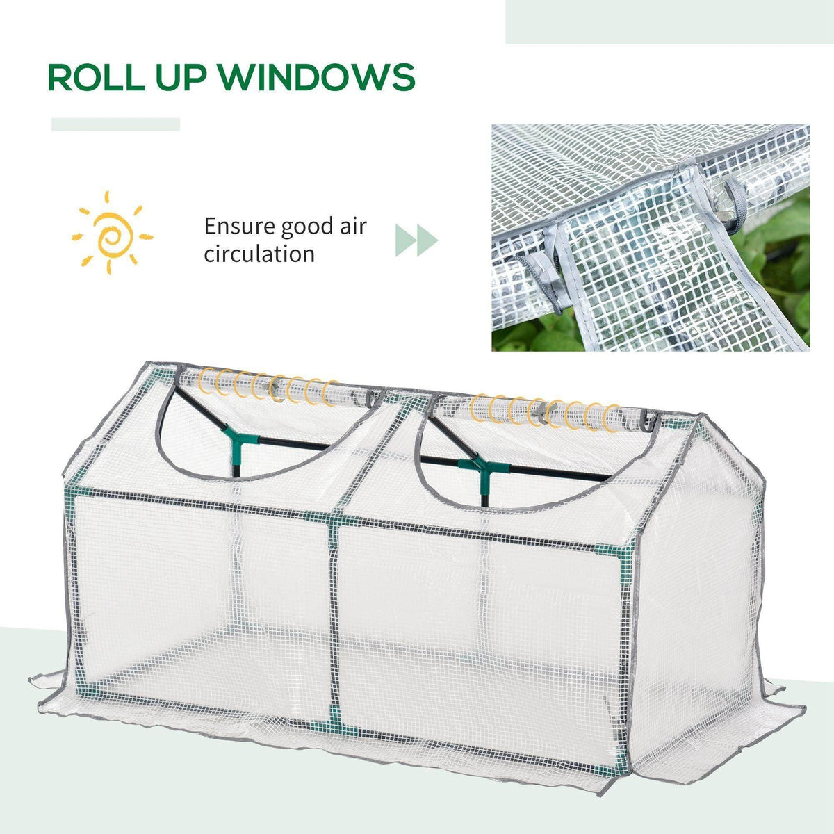 Portable greenhouse cover with roll-up windows and reinforced frame