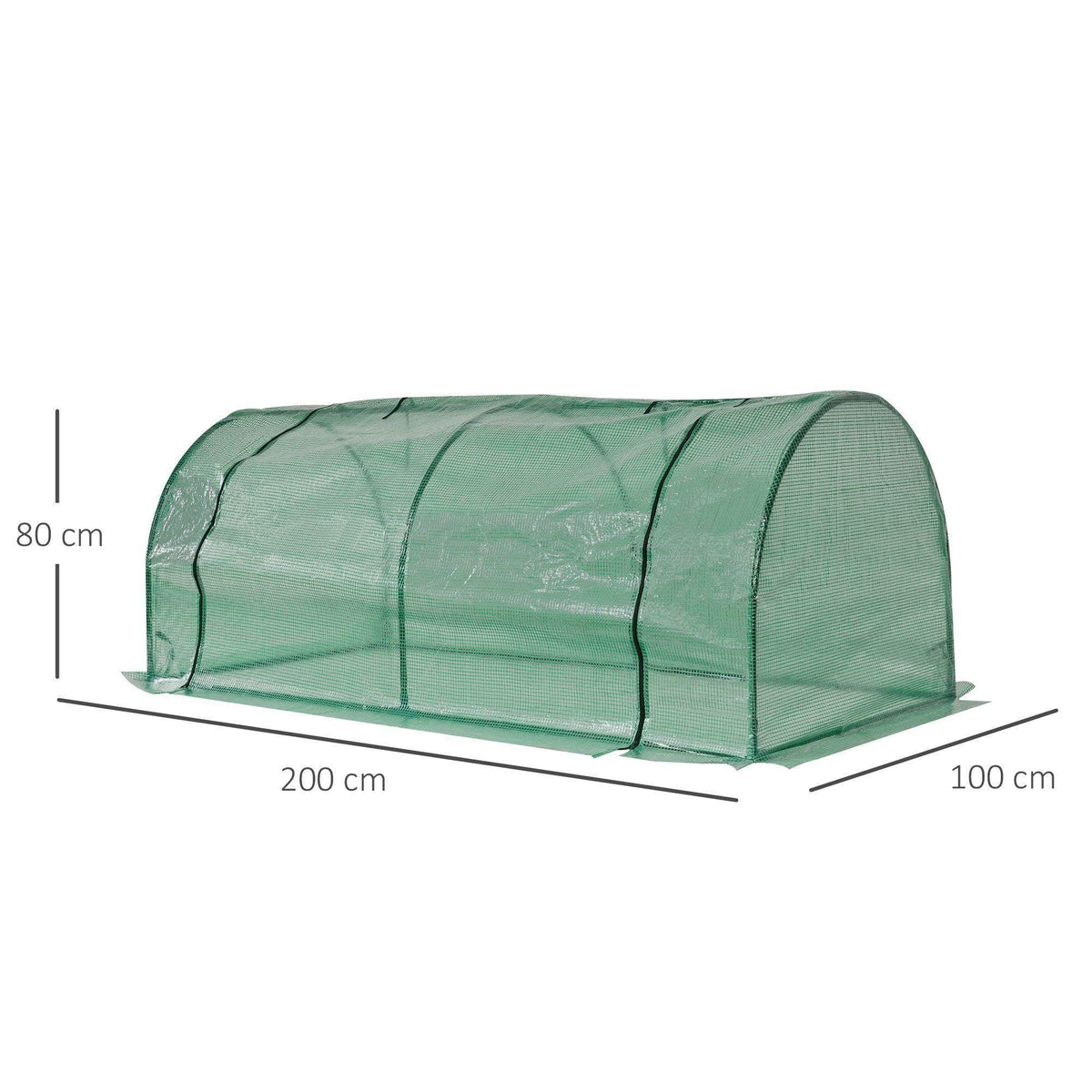 Portable arched greenhouse tent with green PE cover and steel frame; 80x200x100 cm