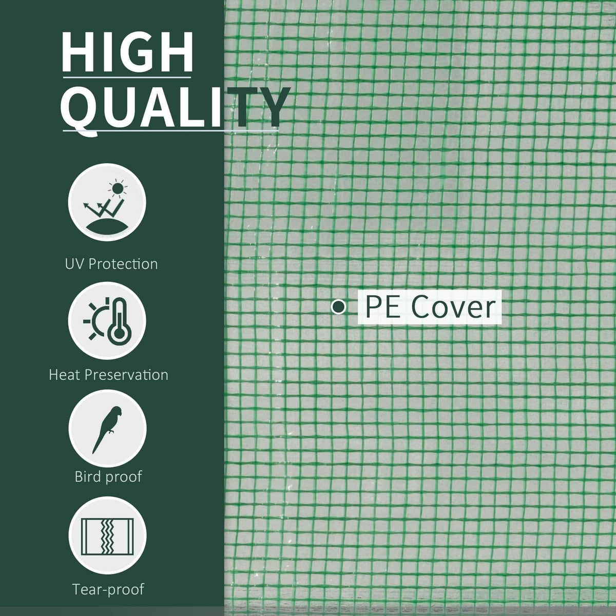 Green PE cover with fine grid mesh fabric for portable tunnel greenhouse