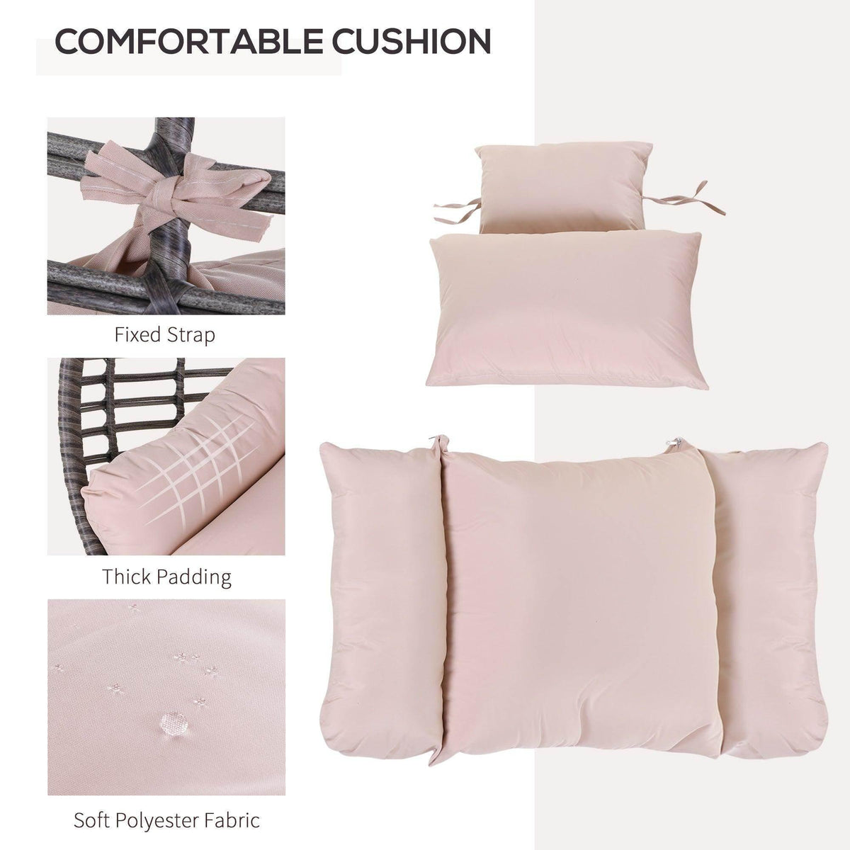 Teardrop egg chair cushion set with light pink polyester fabric and thick padded layers