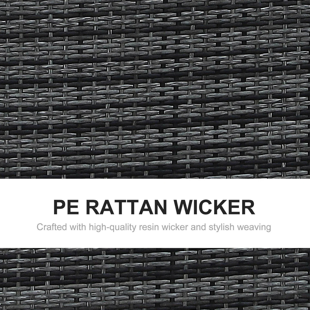 Close-up of dark grey resin wicker weave for outdoor sofa arm and base